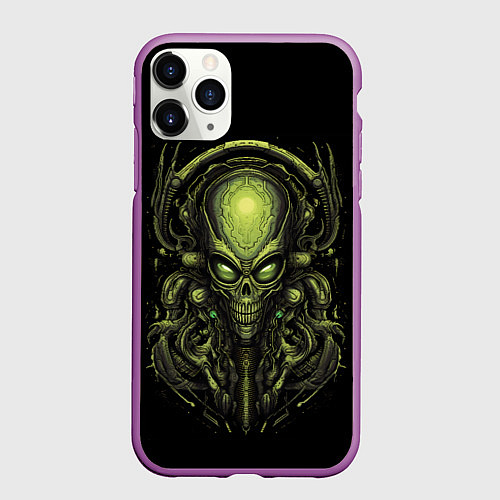 Чехол iPhone 11 Pro матовый Зеленый чужой / 3D-Фиолетовый – фото 1