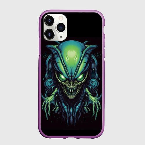 Чехол iPhone 11 Pro матовый Пришелец с большой головой / 3D-Фиолетовый – фото 1
