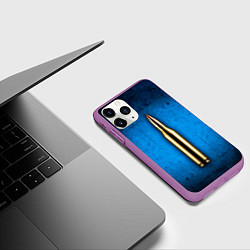 Чехол iPhone 11 Pro матовый Патрон на синем, цвет: 3D-фиолетовый — фото 2