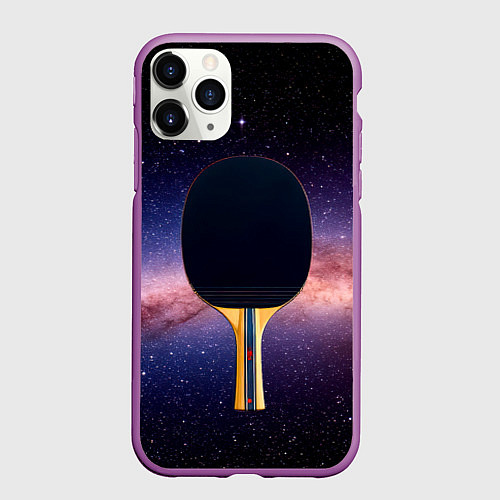 Чехол iPhone 11 Pro матовый Черная ракетка для пинг понга в космосе / 3D-Фиолетовый – фото 1