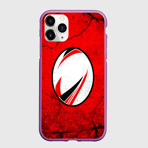 Чехол iPhone 11 Pro матовый Красно-белый мяч для регби / 3D-Фиолетовый – фото 1