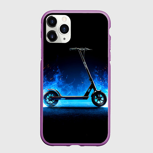 Чехол iPhone 11 Pro матовый Самокат в синем пламени / 3D-Фиолетовый – фото 1