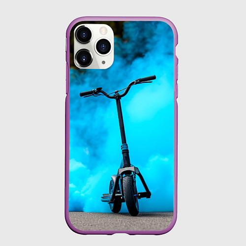 Чехол iPhone 11 Pro матовый Самокат в синем дыму / 3D-Фиолетовый – фото 1
