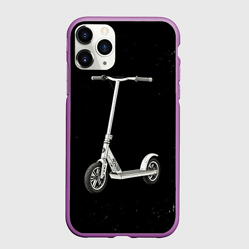 Чехол iPhone 11 Pro матовый Самокат на черно-белом / 3D-Фиолетовый – фото 1