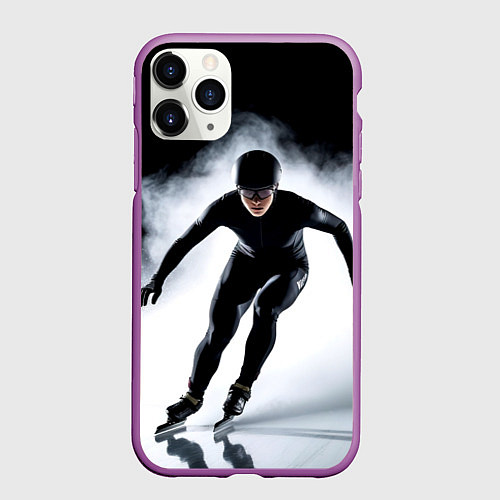 Чехол iPhone 11 Pro матовый Скоростной бег на коньках в черном / 3D-Фиолетовый – фото 1