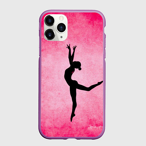 Чехол iPhone 11 Pro матовый Спортивная гимнастика на розовом / 3D-Фиолетовый – фото 1