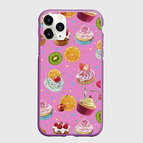 Чехол iPhone 11 Pro матовый Сладкие пирожные / 3D-Фиолетовый – фото 1