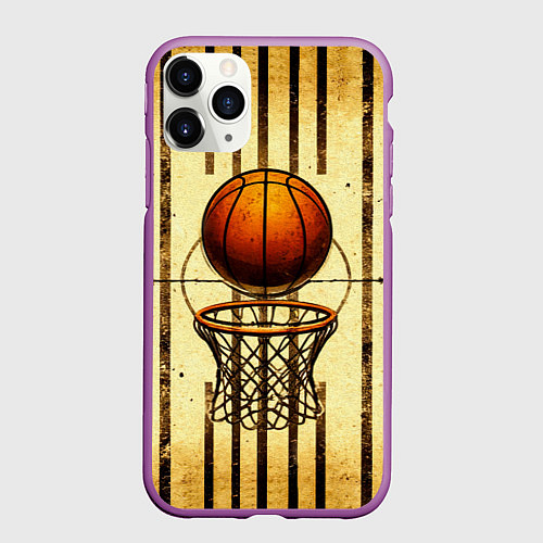 Чехол iPhone 11 Pro матовый Кольцо с баскетбольным мячом / 3D-Фиолетовый – фото 1