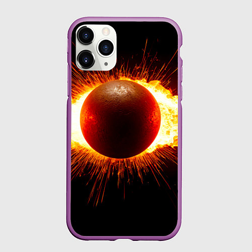 Чехол iPhone 11 Pro матовый Ядро для талкания в огне / 3D-Фиолетовый – фото 1