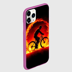 Чехол iPhone 11 Pro матовый Трековый велосипедист в огне, цвет: 3D-фиолетовый — фото 2