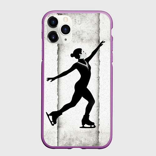 Чехол iPhone 11 Pro матовый Фигуристка на сером / 3D-Фиолетовый – фото 1
