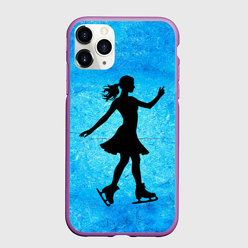 Чехол iPhone 11 Pro матовый Фигуристка на синем / 3D-Фиолетовый – фото 1