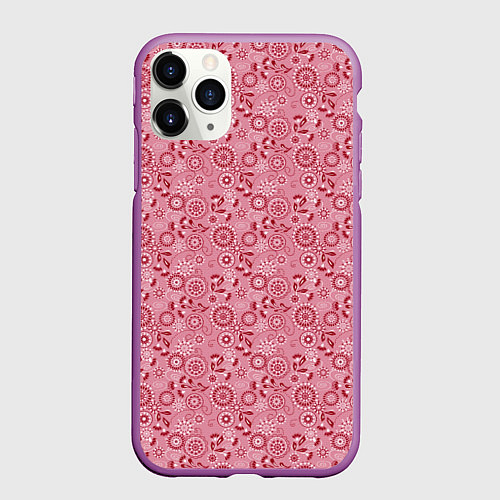 Чехол iPhone 11 Pro матовый Красно белый деревенский узор ретро / 3D-Фиолетовый – фото 1