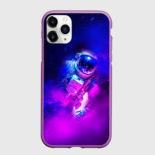Чехол iPhone 11 Pro матовый Космонавт среди облаков / 3D-Фиолетовый – фото 1