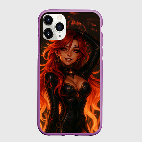 Чехол iPhone 11 Pro матовый Горячая пиро архонт Мавуика - Genshin Impact / 3D-Фиолетовый – фото 1