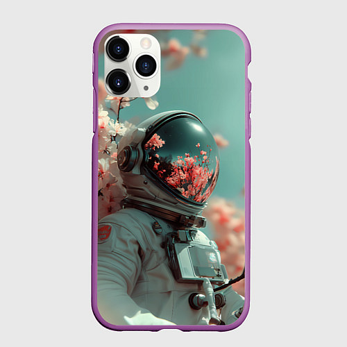 Чехол iPhone 11 Pro матовый Весенний космонавт / 3D-Фиолетовый – фото 1