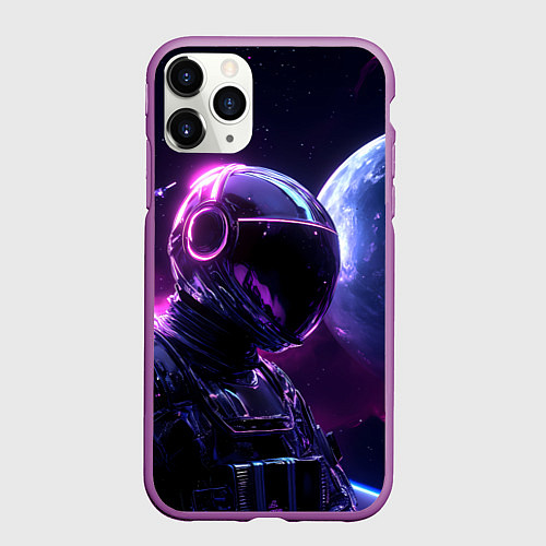 Чехол iPhone 11 Pro матовый Космонавт и фиолетовый космос / 3D-Фиолетовый – фото 1