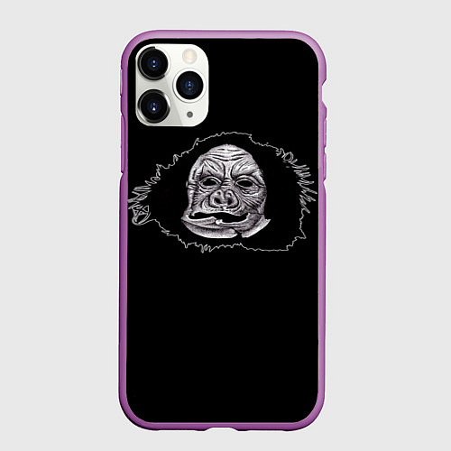Чехол iPhone 11 Pro матовый Паша Техник маска черная / 3D-Фиолетовый – фото 1