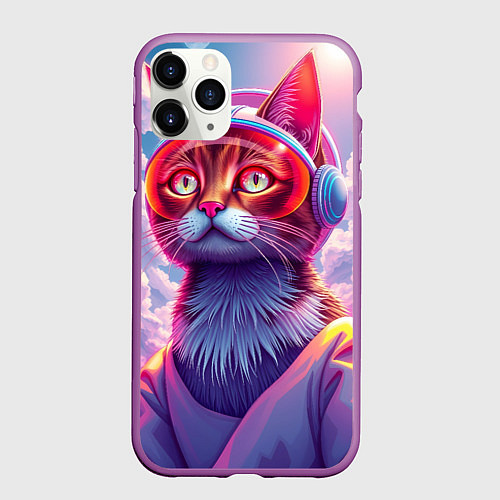 Чехол iPhone 11 Pro матовый Кот космонавт удивлен / 3D-Фиолетовый – фото 1
