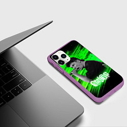 Чехол iPhone 11 Pro матовый Юрий Хой с микрофоном, цвет: 3D-фиолетовый — фото 2