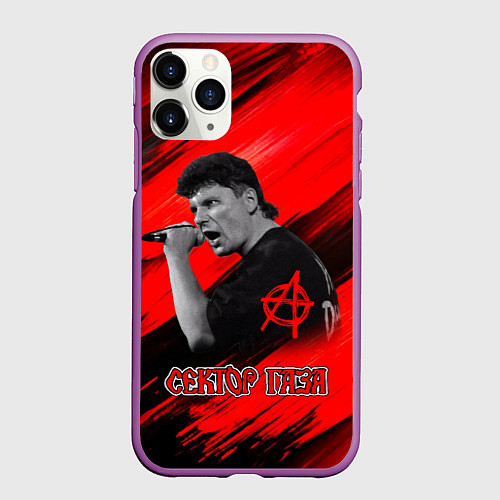 Чехол iPhone 11 Pro матовый Юрий Хой красно-черный фон / 3D-Фиолетовый – фото 1