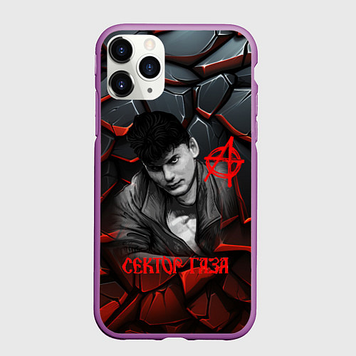 Чехол iPhone 11 Pro матовый Юрий Хой Сектор газа портрет на камнях / 3D-Фиолетовый – фото 1