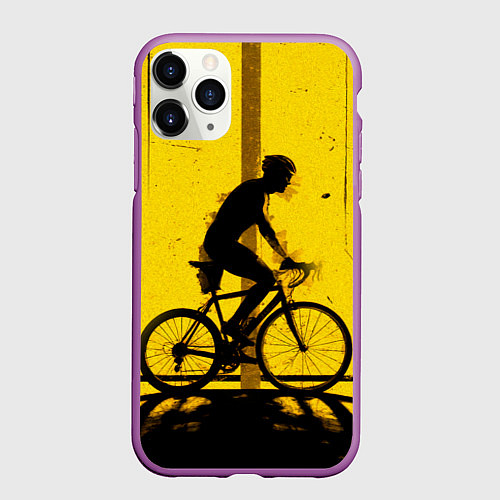 Чехол iPhone 11 Pro матовый Триатлонист на желтом / 3D-Фиолетовый – фото 1