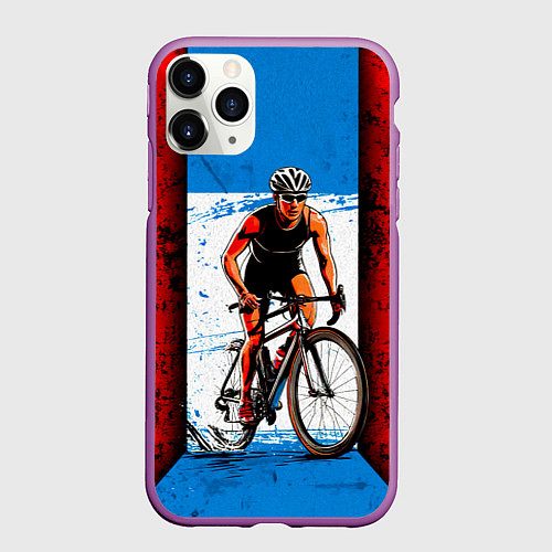 Чехол iPhone 11 Pro матовый Велогонка в троеборье / 3D-Фиолетовый – фото 1