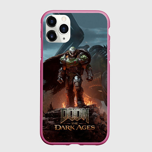 Чехол iPhone 11 Pro матовый Думгай и меха дракон Doom the dark ages / 3D-Малиновый – фото 1