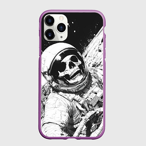 Чехол iPhone 11 Pro матовый Скелет в космосе черно-белый / 3D-Фиолетовый – фото 1