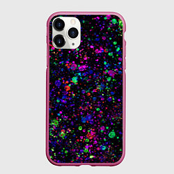 Чехол iPhone 11 Pro матовый Чёрный с разноцветными брызгами