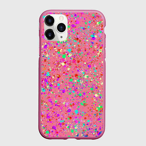 Чехол iPhone 11 Pro матовый Розовый с разноцветными брызгами / 3D-Малиновый – фото 1