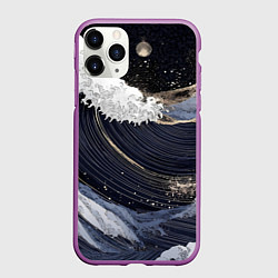 Чехол iPhone 11 Pro матовый Волны моря с блестками, цвет: 3D-фиолетовый