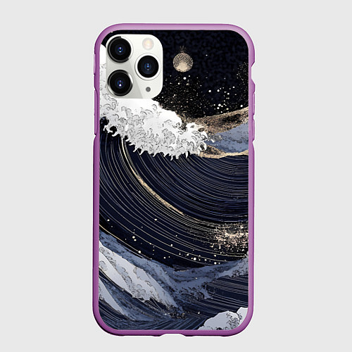 Чехол iPhone 11 Pro матовый Волны моря с блестками / 3D-Фиолетовый – фото 1