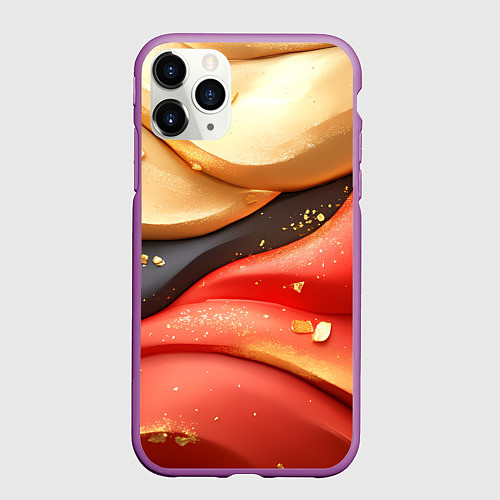 Чехол iPhone 11 Pro матовый Красно-желтая объемная текстура / 3D-Фиолетовый – фото 1
