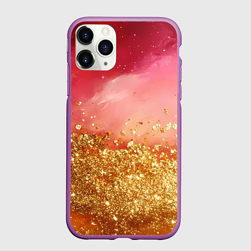 Чехол iPhone 11 Pro матовый Золотая пыльца на розовой текстуре / 3D-Фиолетовый – фото 1