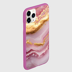 Чехол iPhone 11 Pro матовый Золотая объемная текстура на розовом, цвет: 3D-фиолетовый — фото 2