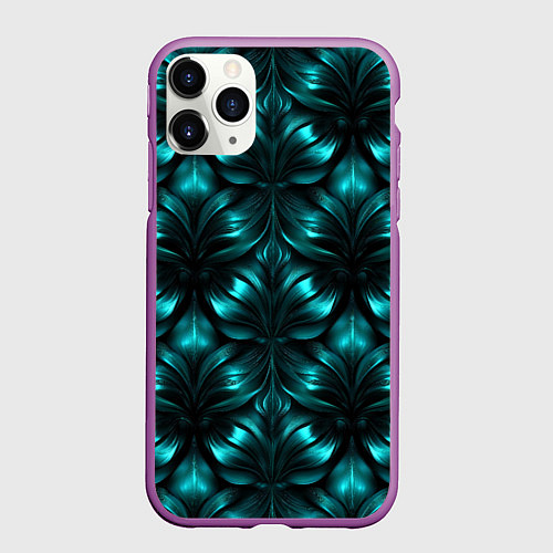 Чехол iPhone 11 Pro матовый Зеленые узоры из абстрактных листьев - блестящий п / 3D-Фиолетовый – фото 1