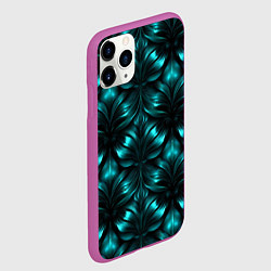Чехол iPhone 11 Pro матовый Зеленые узоры из абстрактных листьев - блестящий п, цвет: 3D-фиолетовый — фото 2