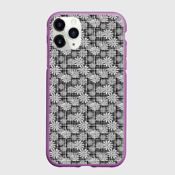 Чехол iPhone 11 Pro матовый Белые ромашки на клетчатом черно белом фоне