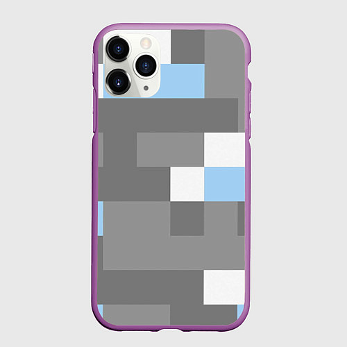 Чехол iPhone 11 Pro матовый Полосы серо бело синие / 3D-Фиолетовый – фото 1