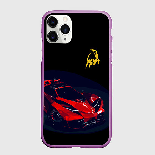 Чехол iPhone 11 Pro матовый Lamborghini Diverso - motorsport / 3D-Фиолетовый – фото 1