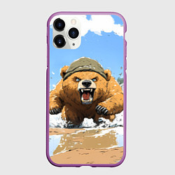 Чехол iPhone 11 Pro матовый Медведь бежит среди волн