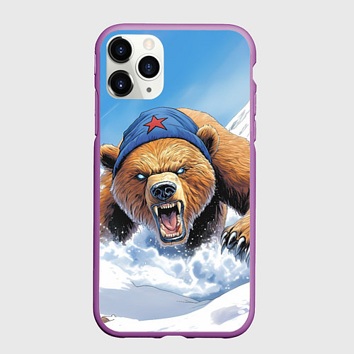 Чехол iPhone 11 Pro матовый Злой русский медведь / 3D-Фиолетовый – фото 1