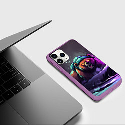 Чехол iPhone 11 Pro матовый Злой русский медведь в лесу, цвет: 3D-фиолетовый — фото 2