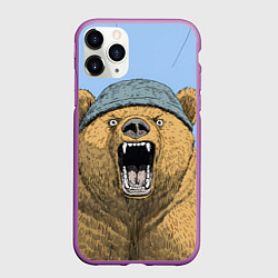 Чехол iPhone 11 Pro матовый Злой орущий медведь, цвет: 3D-фиолетовый