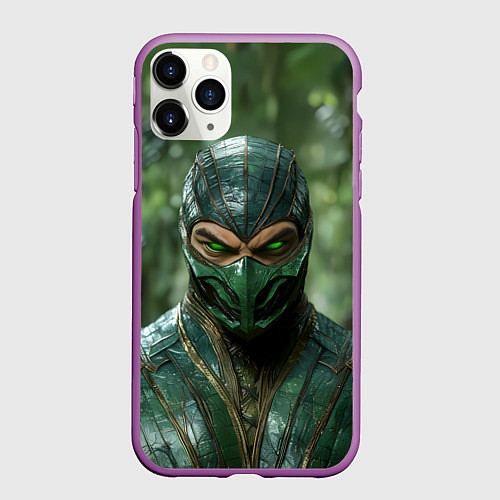 Чехол iPhone 11 Pro матовый Рептилия с зелеными глазами / 3D-Фиолетовый – фото 1