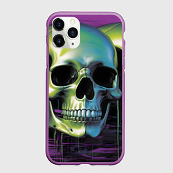 Чехол iPhone 11 Pro матовый Черепа отливающие неоном