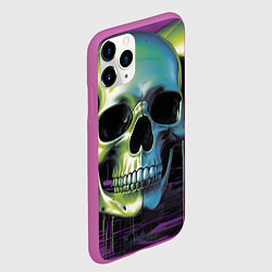 Чехол iPhone 11 Pro матовый Черепа отливающие неоном, цвет: 3D-фиолетовый — фото 2