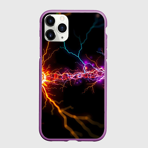 Чехол iPhone 11 Pro матовый Две неоновые вспышки / 3D-Фиолетовый – фото 1